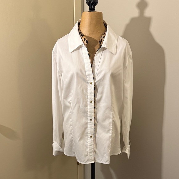 Calvin Klein Tops - Calvin Klein White Button-Down Shirt with Leopard Trim